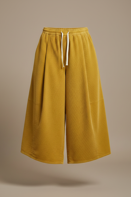 Pantalon Japonais Côtelé Ample Moutarde Confortable Décontracté - Jaune Cordé - vue 3