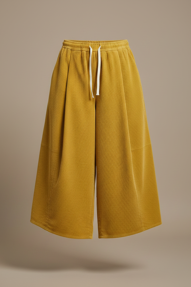 Pantalon Japonais Côtelé Ample Moutarde Confortable Décontracté - Jaune Cordé - vue 3