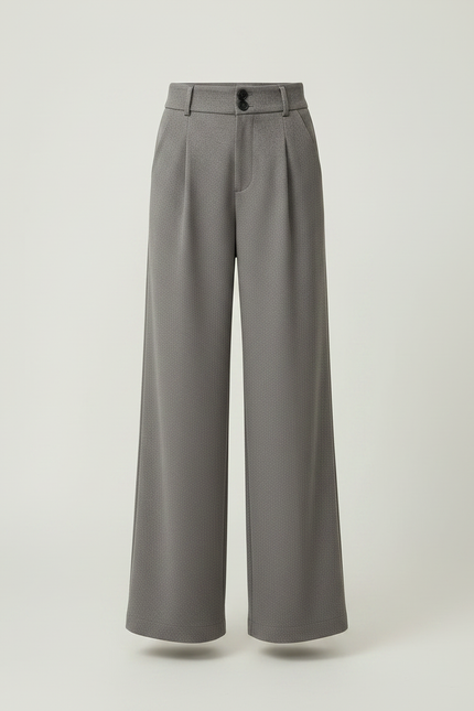 Pantalon Japonais Gris Ample Droit Taille Haute - Polyester - vue 3