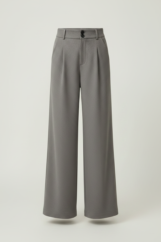 Pantalon Japonais Gris Ample Droit Taille Haute - Polyester - vue 3