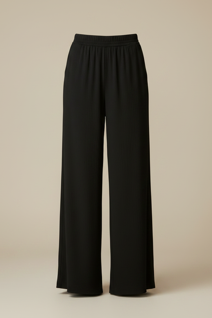 Pantalon Japonais Noir Fluide Ample Côtelé Décontracté Femme - Polyester - vue 3