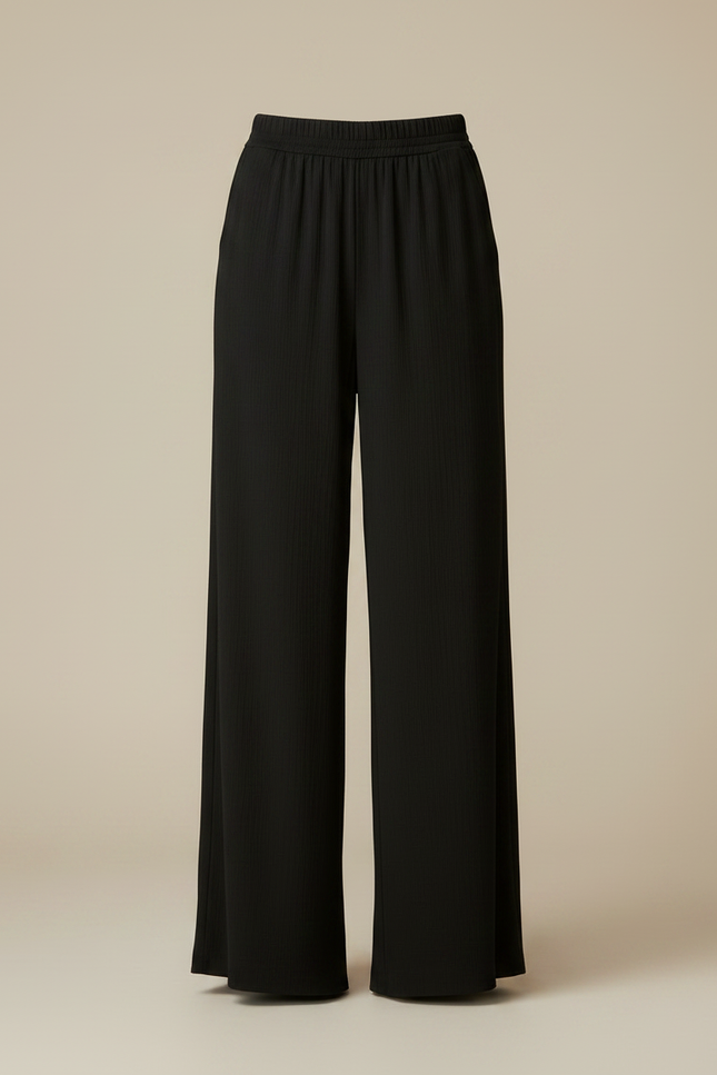 Pantalon Japonais Noir Fluide Ample Côtelé Décontracté Femme - Polyester - vue 3