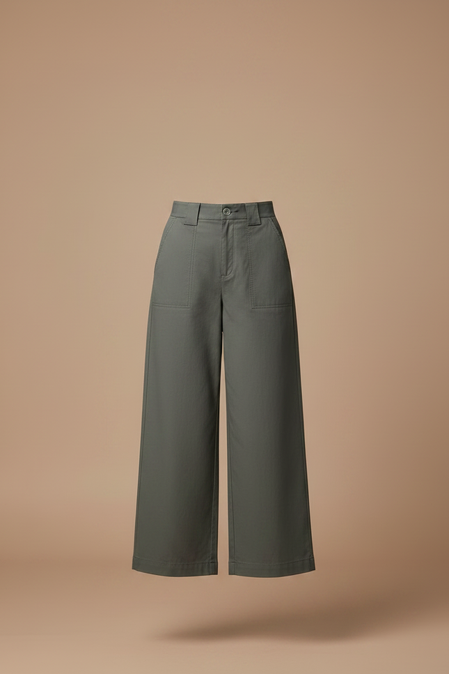 Pantalon Japonais Vert Kaki Ample Décontracté Coton - Toile - vue 3