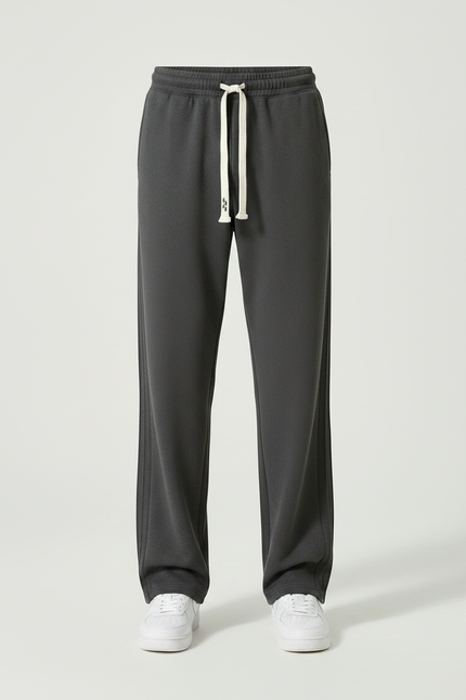 Pantalon Japonais Gris Droit Cordon Tricoté Décontracté - Molleton - vue 3