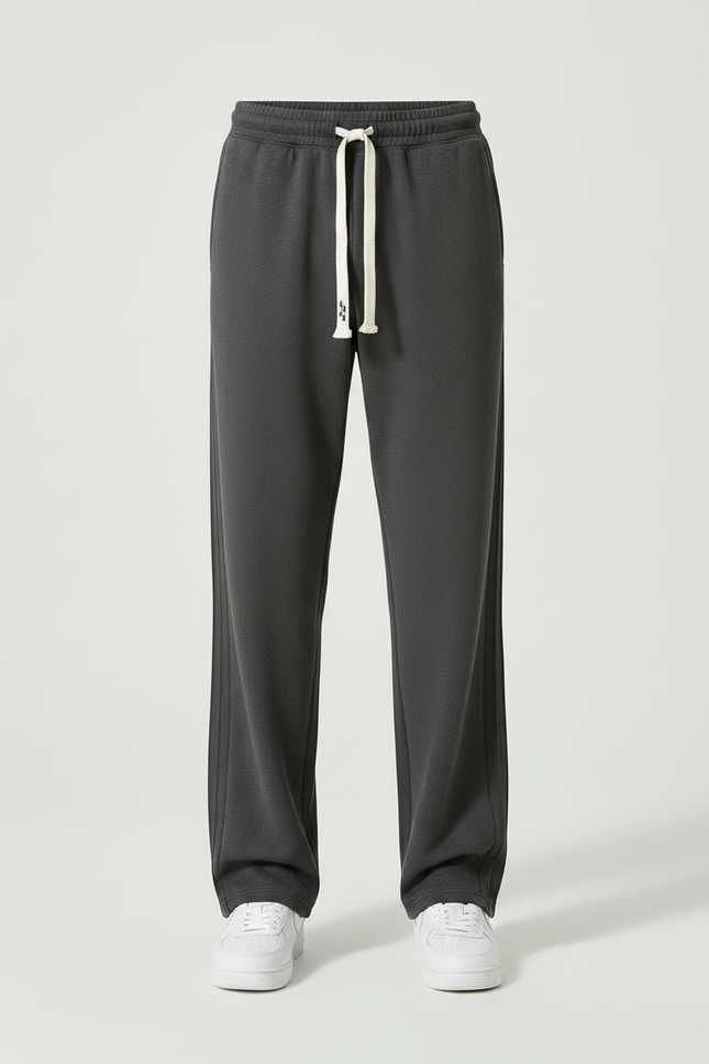 Pantalon Japonais Gris Droit Cordon Tricoté Décontracté - Molleton - vue 3