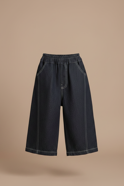 Pantalon Japonais Denim Ample Élastique Enfant - Marine Jean - vue 3