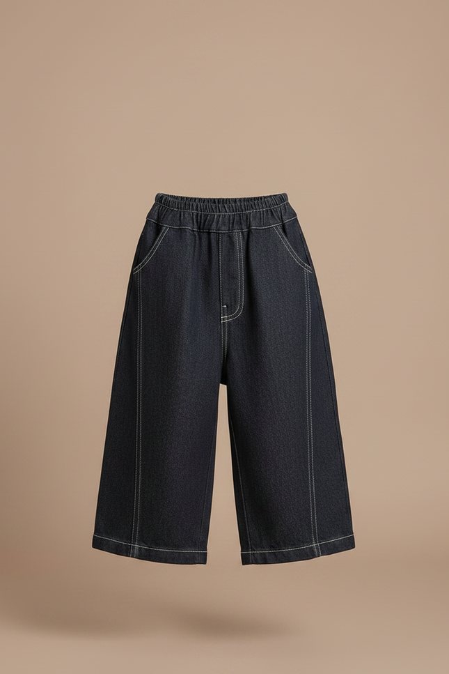 Pantalon Japonais Denim Ample Élastique Enfant - Marine Jean - vue 3