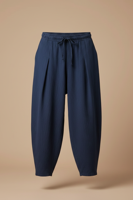 Pantalon Japonais Bleu Marine Coton Lin Ample Harem - vue 3