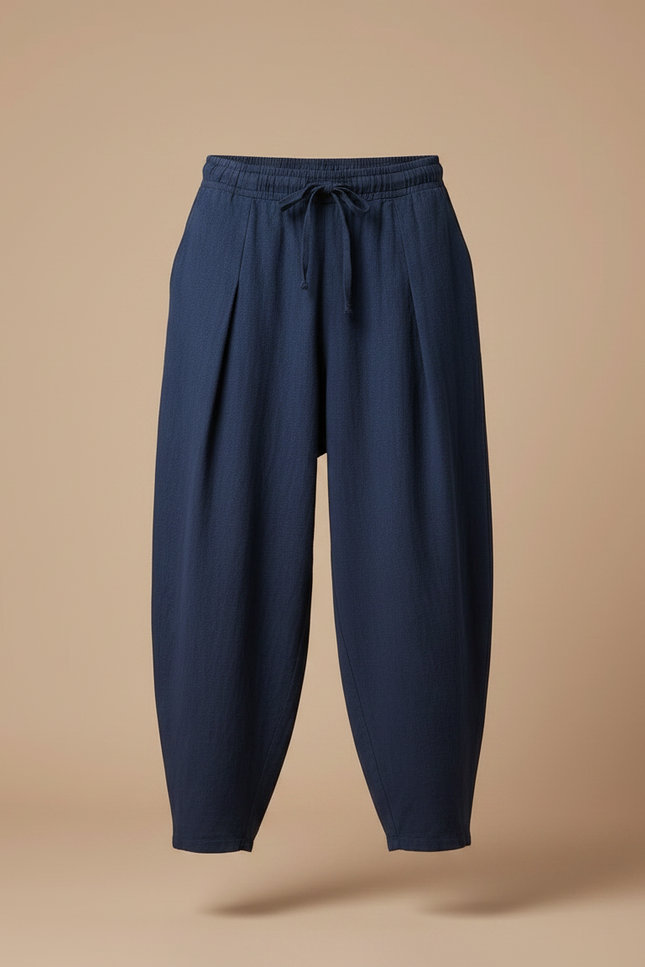 Pantalon Japonais Bleu Marine Coton Lin Ample Harem - vue 3