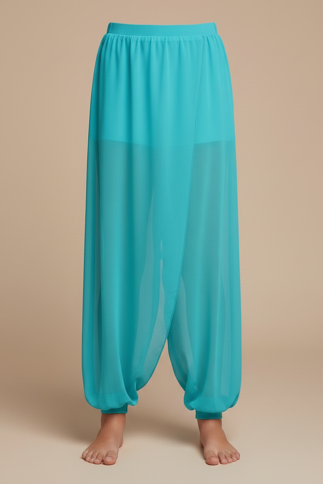 Pantalon Japonais Turquoise Fluide Ample Asymétrique - Bleu Polyester - vue 3