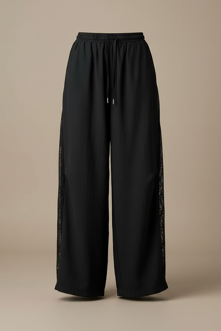 Pantalon Japonais Noir Ample Dentelle Fluide Femme - Polyester - vue 3