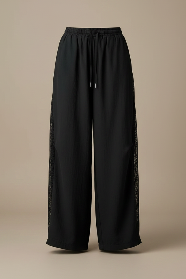 Pantalon Japonais Noir Ample Dentelle Fluide Femme - Polyester - vue 3