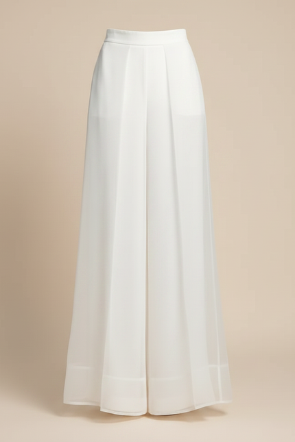 Pantalon Japonais Blanc Organza Ample Fluide Élégant - Polyester - vue 3