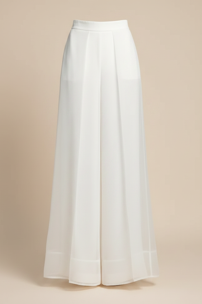 Pantalon Japonais Blanc Organza Ample Fluide Élégant - Polyester - vue 3