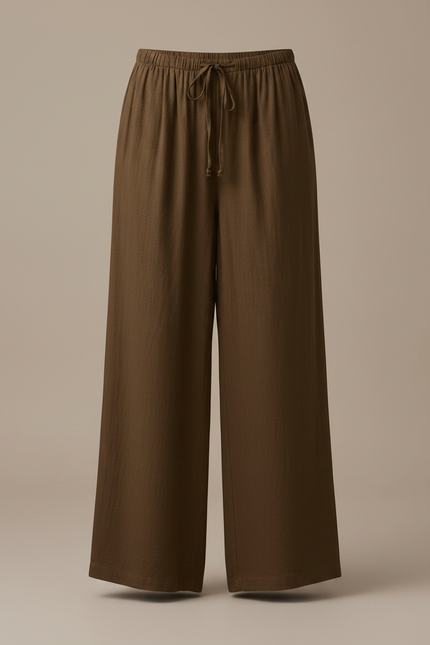 Pantalon Japonais Lin Ample Marron Décontracté Fluide - vue 3