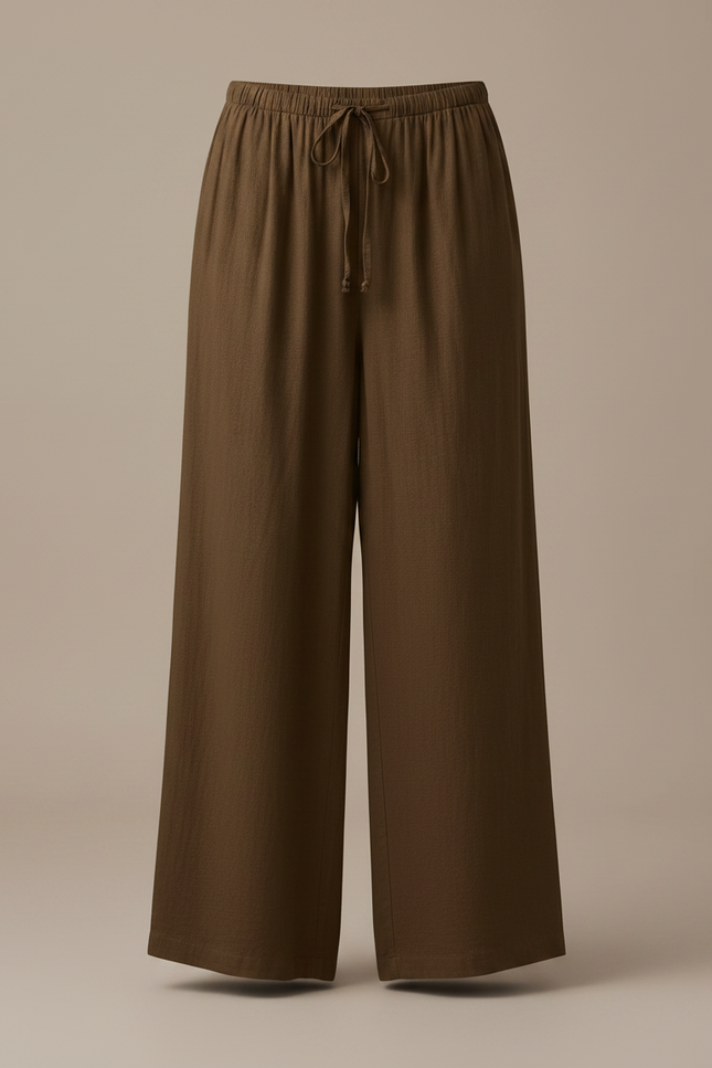 Pantalon Japonais Lin Ample Marron Décontracté Fluide - vue 3