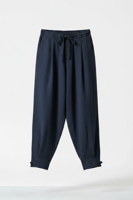 Pantalon Japonais Bleu Marine Ample Coton Confortable - Lin - vue 3