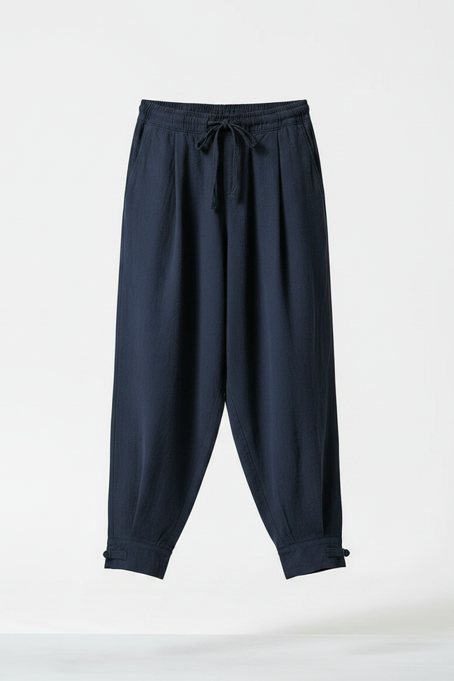 Pantalon Japonais Bleu Marine Ample Coton Confortable - Lin - vue 3