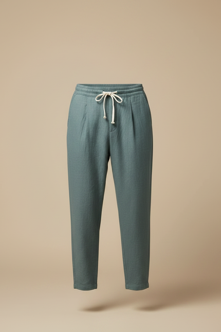 Pantalon Japonais Vert Ample Lin Décontracté Homme - vue 3