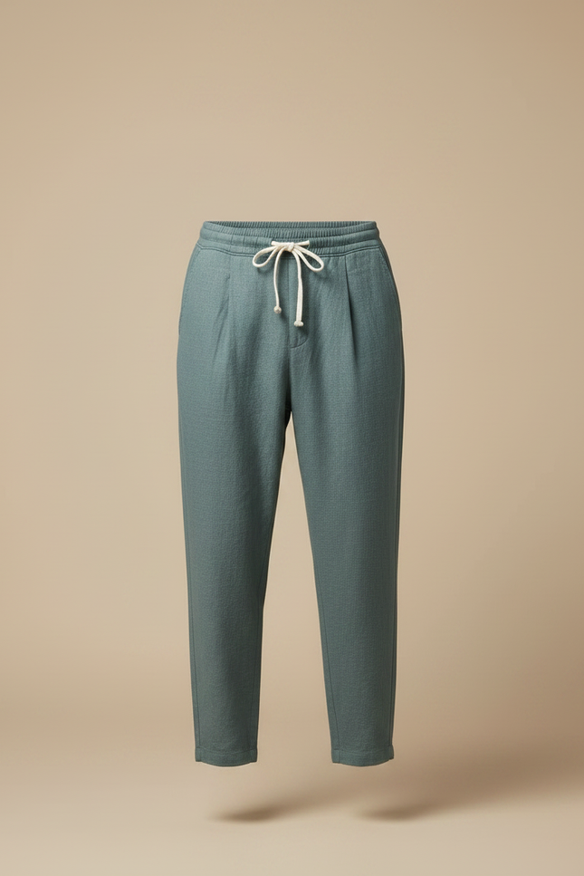Pantalon Japonais Vert Ample Lin Décontracté Homme - vue 3