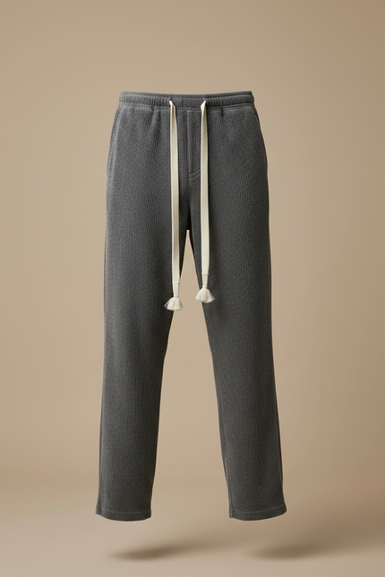 Pantalon Japonais Velours Côtelé Gris Ample Décontracté Cordon - Cordé - vue 3