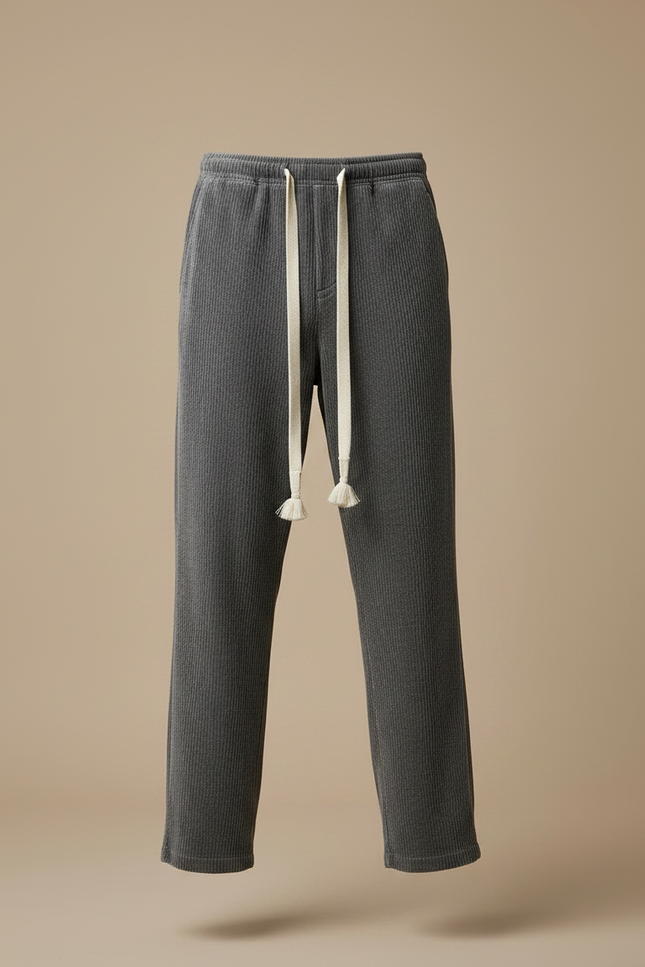 Pantalon Japonais Velours Côtelé Gris Ample Décontracté Cordon - Cordé - vue 3