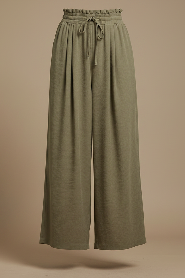 Pantalon Japonais Kaki Fluide Ample Taille Élastique - Viscose - vue 3
