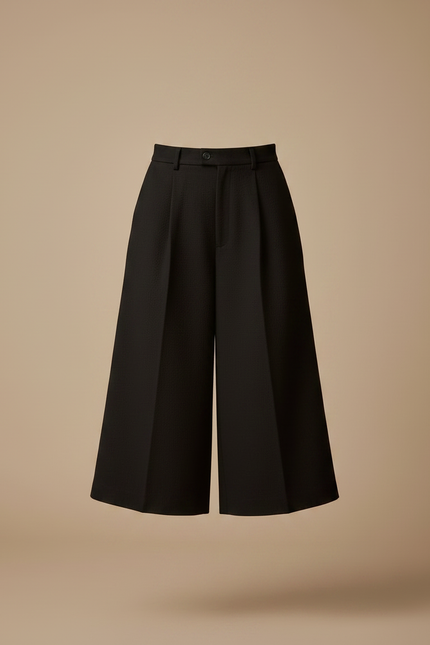 Pantalon Japonais Noir Laine Ample Court Élégant - vue 3
