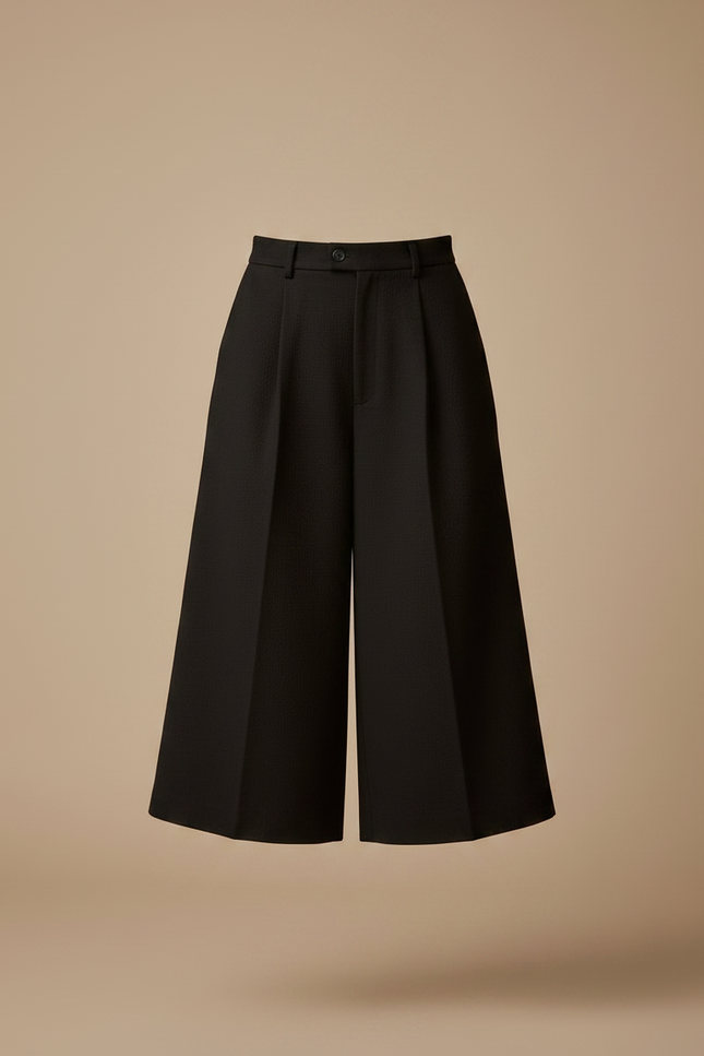 Pantalon Japonais Noir Laine Ample Court Élégant - vue 3