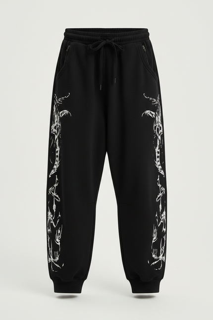 Pantalon Japonais Noir Large Streetwear Imprimé Gothique - Molleton - vue 3