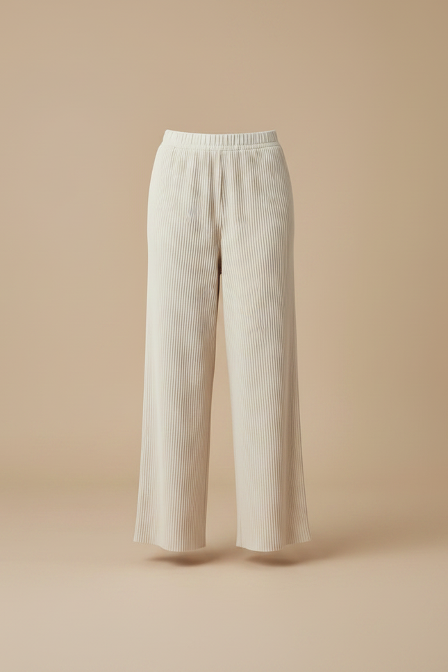 Pantalon Japonais Plissé Fluide Crème Ample Femme - Beige Maille - vue 3