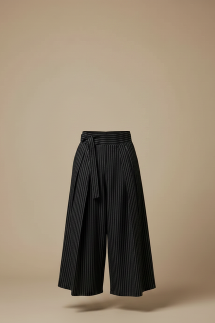 Pantalon Japonais Noir Rayé Plissé Ample Ceinturé Homme - Polyester - vue 3