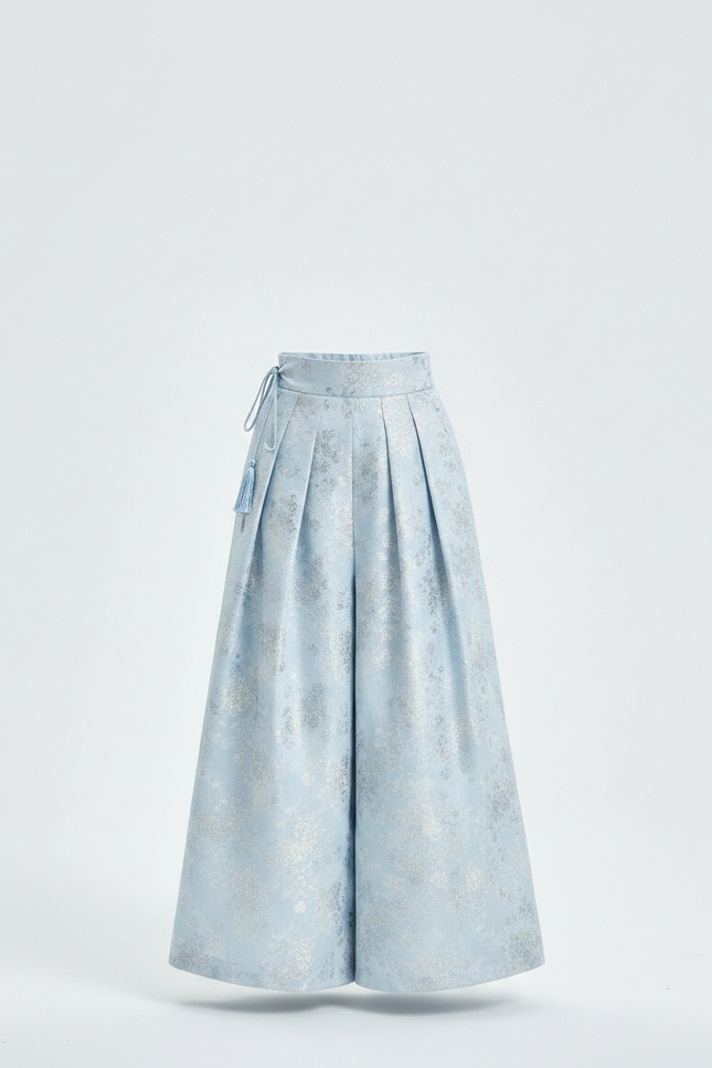 Pantalon Japonais Bleu Ciel Ample Plissé Floral Fille - Polyester - vue 3