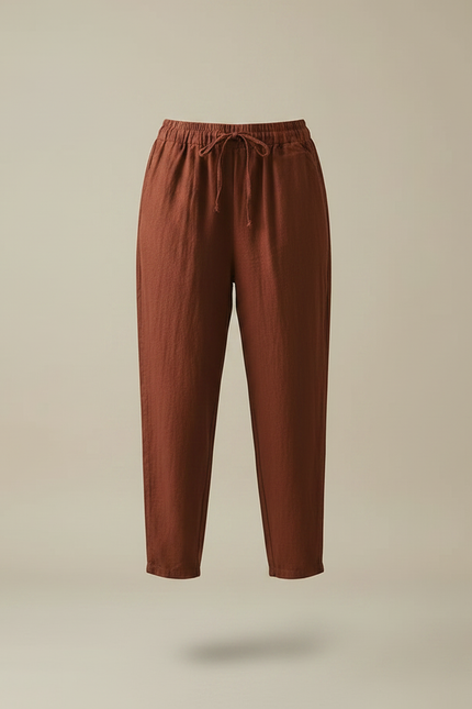 Pantalon Japonais Marron Lin Ample Cordon Décontracté - vue 3