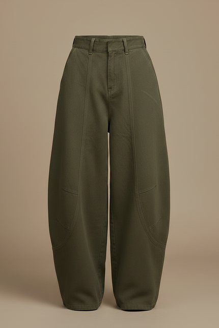 Pantalon Japonais Vert Ample Décontracté Coton Femme - Kaki Toile - vue 3