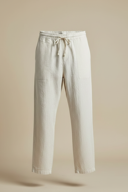 Pantalon Japonais Lin Coton Beige Ample Décontracté Homme - vue 3