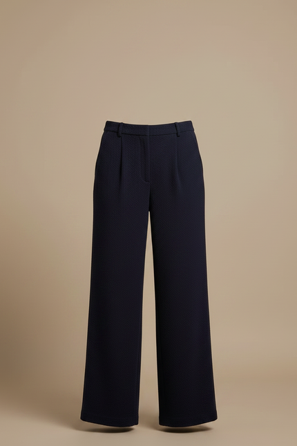 Pantalon Japonais Bleu Marine Plissé Ample Texturé Élégant - Laine - vue 3