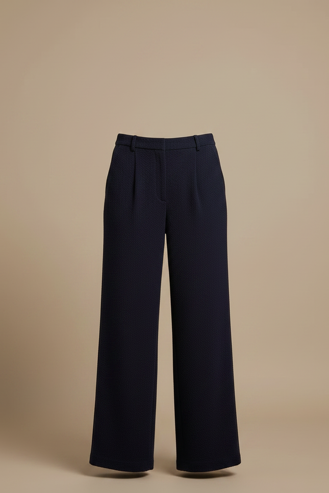 Pantalon Japonais Bleu Marine Plissé Ample Texturé Élégant - Laine - vue 3