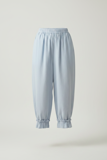 Pantalon Japonais Bleu Ample Volants Coton Décontracté - vue 3