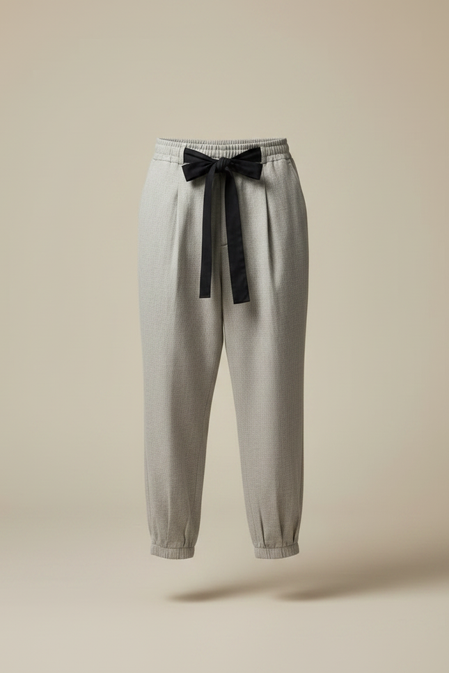 Pantalon Japonais Gris Ample Cordon Noir Élégant - Laine - vue 3
