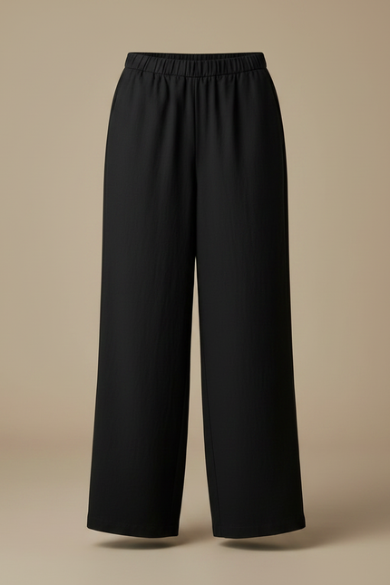 Pantalon Japonais Noir Fluide Ample Décontracté Unisexe - Polyester - vue 3