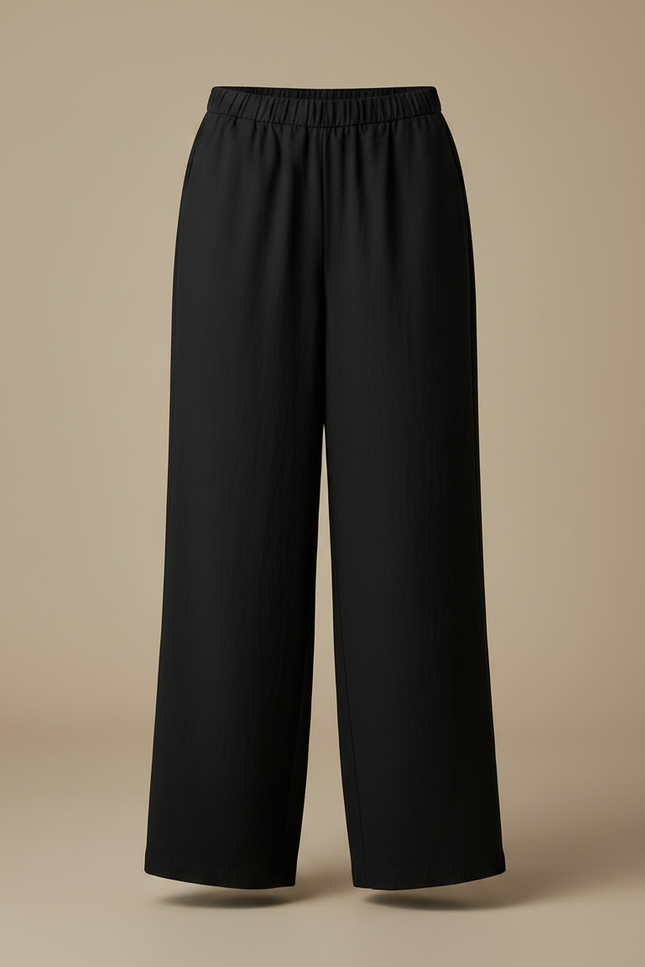 Pantalon Japonais Noir Fluide Ample Décontracté Unisexe - Polyester - vue 3