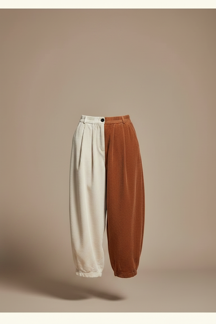 Pantalon Japonais Velours Côtelé Bicolore Ample Harem - Multicolore Cordé - vue 3