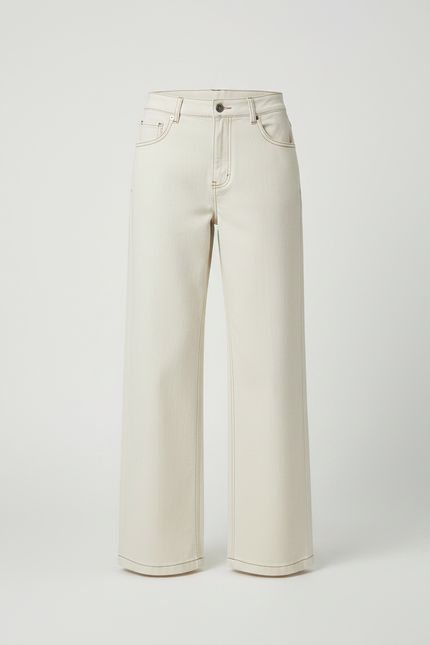 Pantalon Japonais Écru Ample Coton Femme Décontracté - Beige Jean - vue 3