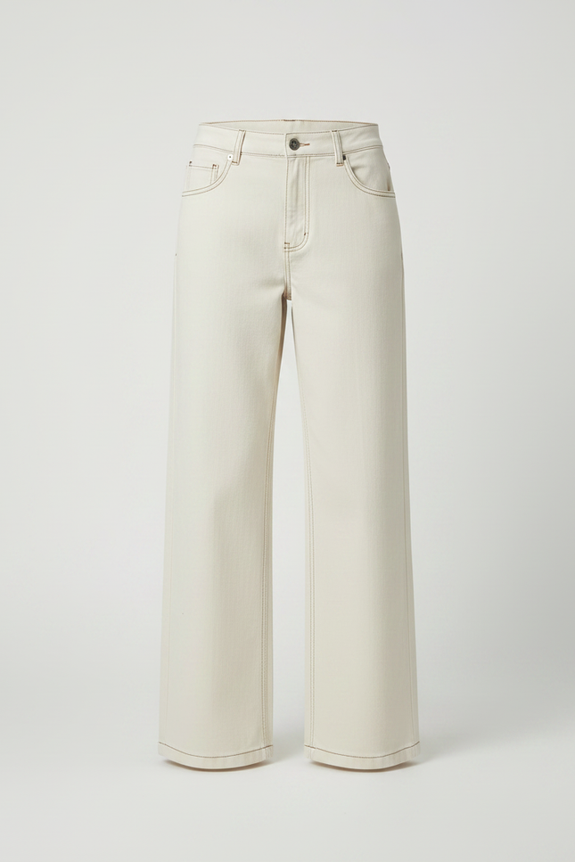 Pantalon Japonais Écru Ample Coton Femme Décontracté - Beige Jean - vue 3