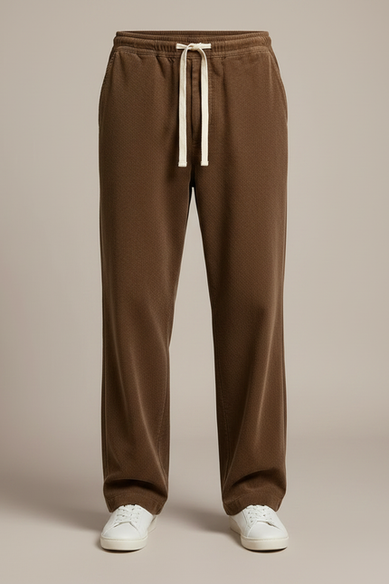 Pantalon Japonais Marron Ample Velours Côtelé Cordon Décontracté - Cordé - vue 3