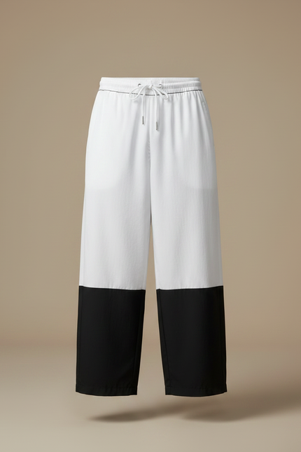 Pantalon Japonais Large Bicolore Blanc Noir Décontracté - Multicolore Polyester - vue 3