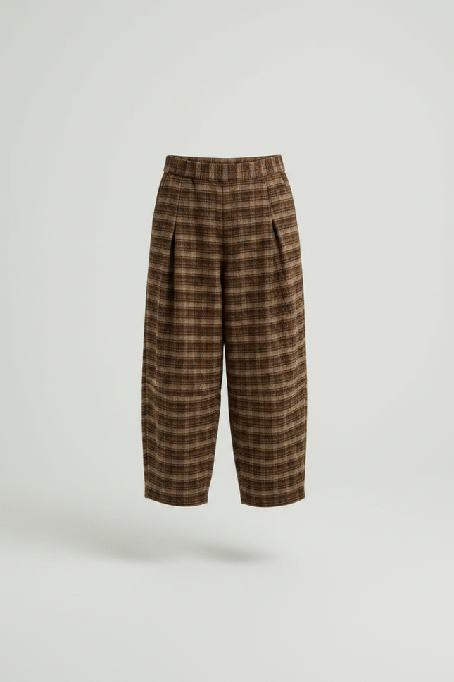 Pantalon Japonais Carreaux Marron Ample Épais Hiver Enfant - Tweed - vue 3