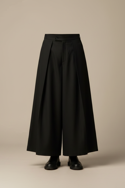 Pantalon Japonais Noir Plissé Ample Extravagant Moderne - Gabardine - vue 3