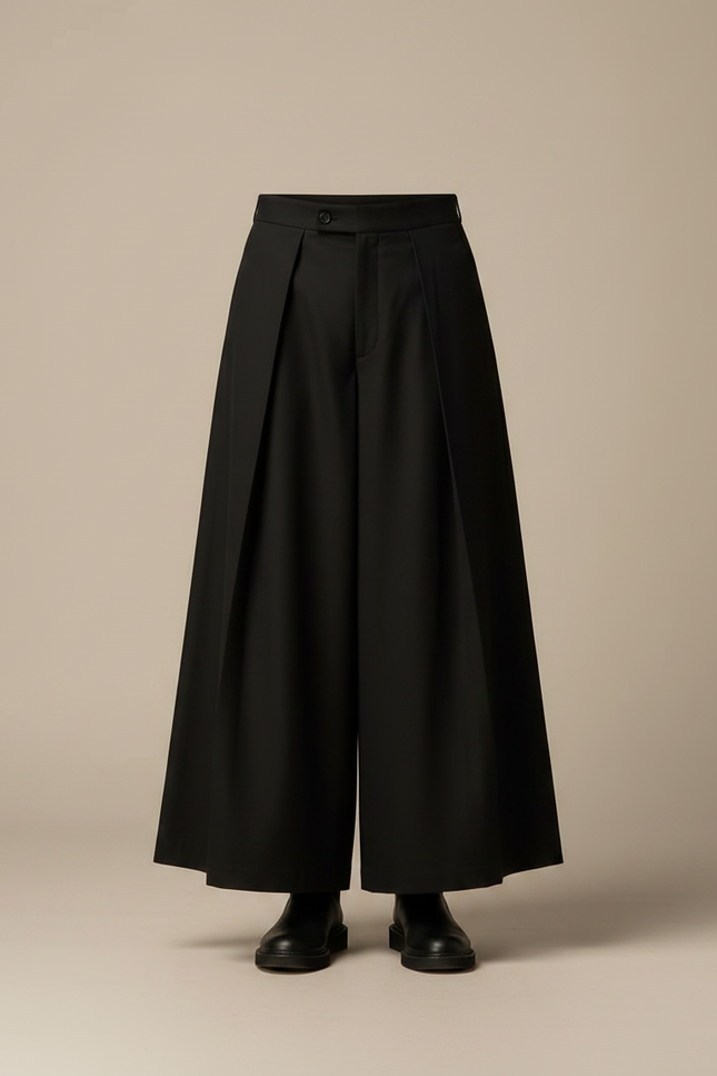 Pantalon Japonais Noir Plissé Ample Extravagant Moderne - Gabardine - vue 3
